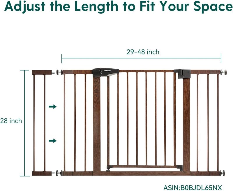 Photo 1 of Babelio Baby Gate Extension Metal with Brown Wood Pattern, 5.5'' Extra Wide Pet Gate for Stairs & Doorways, Easy Install Pressure Mounted Child/Dog Gate, No Tools NO Drilling, 28" Tall