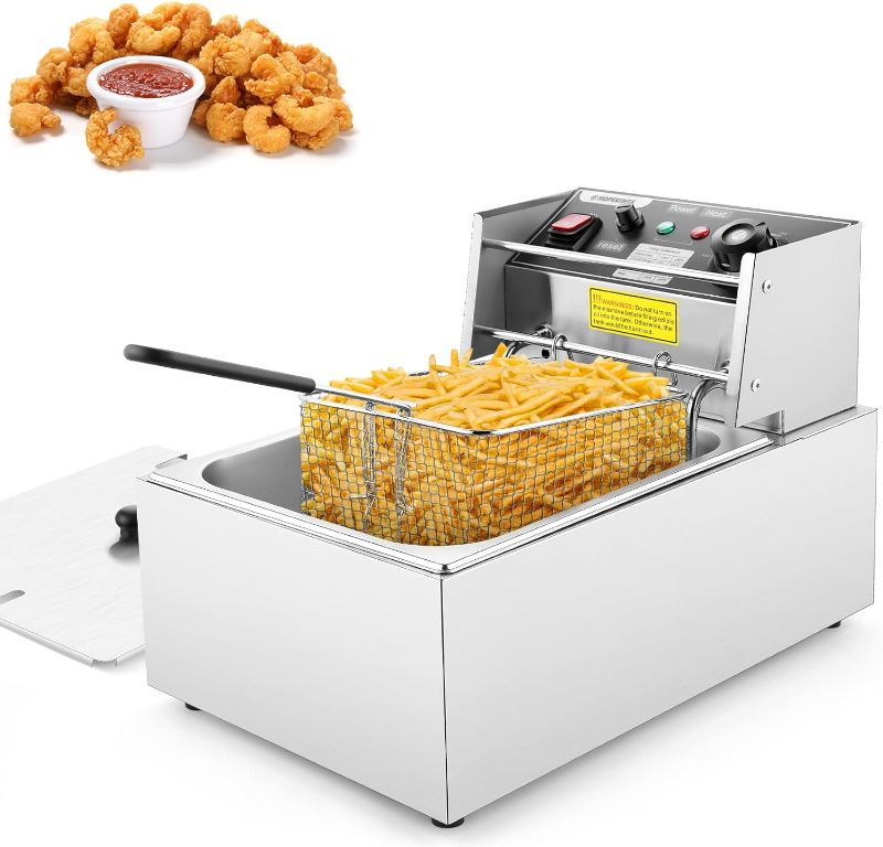 Photo 1 of Wesoky Deep Fryer with Basket for Home and Commercial Use, 6.34QT/6L Food Capacity Electric Fryer, Stainless Steel Countertop Oil Fryer for French Fries, Chicken, Fish, Donuts, Wings