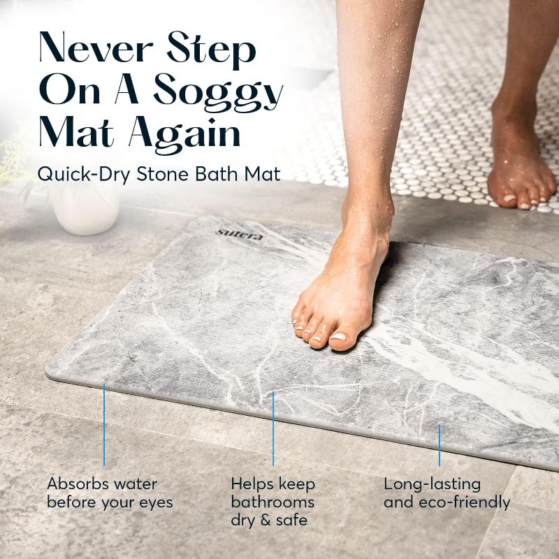 Photo 1 of  Stone Bath Mat, Diatomaceous Earth Shower Mat, Non-Slip Super Absorbent Quick Drying Bathroom Floor Mat, Natural, Easy to Clean 