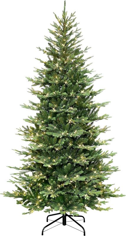 Photo 1 of 6.5 ft Pre-lit Slim Balsam Fir Tree, 2561 PE/PVC Tips, 350 UL Clear Incandescent Lights