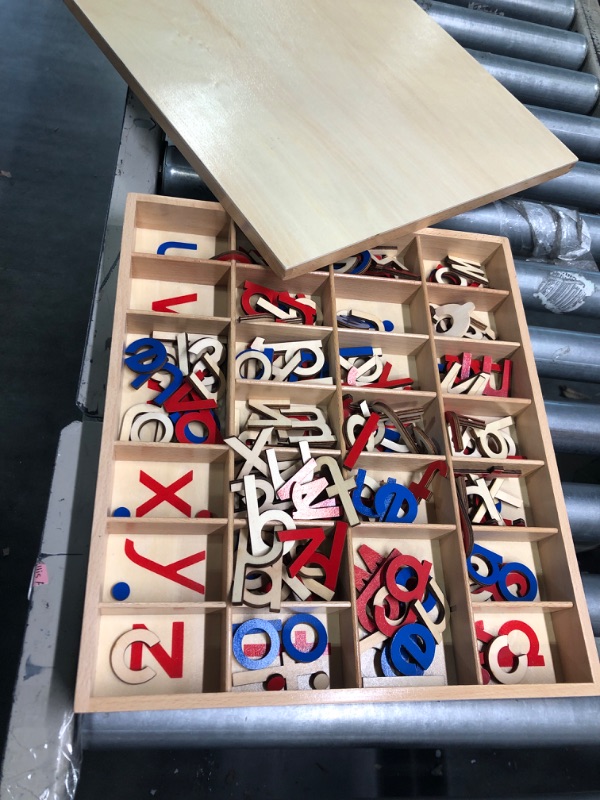 Photo 2 of Elite Montessori Wooden Movable Alphabet with Box Preschool Spelling Learning Materials (Red & Blue, 5mm Thick)