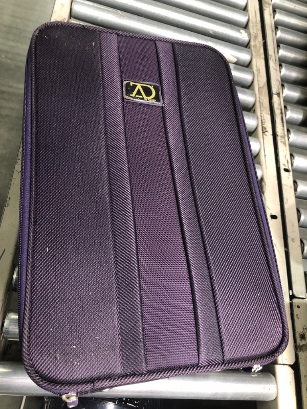 Photo 1 of Adolfo Design Large Wig Travel Box with Top Handle, Shoulder Strap & Double Zipper, Carrying Case with Removable Head-Holding Base -Black & Purple Large MAROON