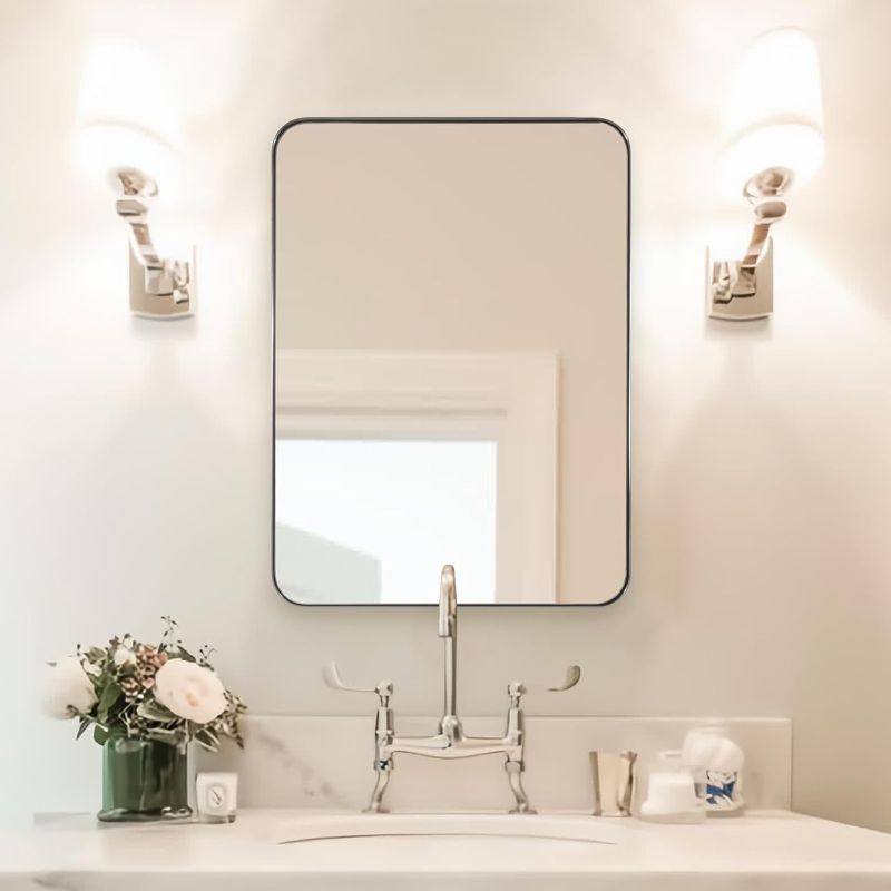 Photo 1 of 
ANDY STAR Chrome Mirror for Bathroom, 22"x30"Metal Frame Wall Mirror, Rectangular Stainless Steel Rounded Corner Mirror with 1" Deep Set Design...