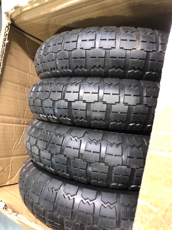 Photo 3 of 4.10/3.50-4 Tire and Wheel Flat Free, 10 Inch Solid Rubber Tire with 5/8”Axle Bore Hole and Double Sealed Bearings, for Dolly Wheels/Hand Truck Wheels/Dump Cart Wheels?4 Pack