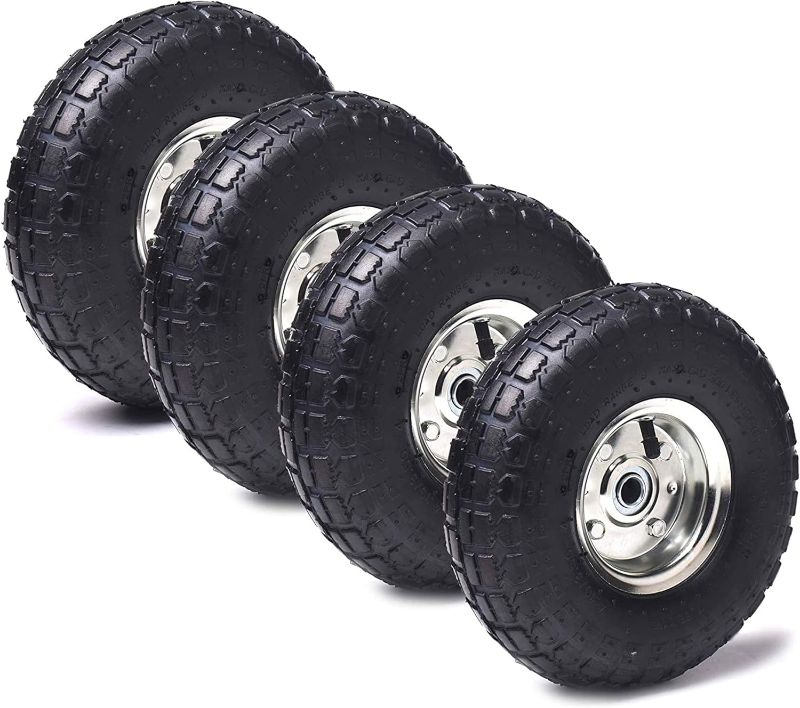 Photo 1 of 4.10/3.50-4 Tire and Wheel Flat Free, 10 Inch Solid Rubber Tire with 5/8”Axle Bore Hole and Double Sealed Bearings, for Dolly Wheels/Hand Truck Wheels/Dump Cart Wheels?4 Pack