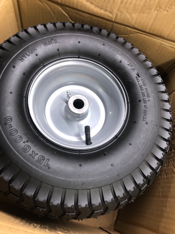 Photo 3 of (2 Pack) 15 x 6.00-6 Tire and Wheel Set - for Lawn Tractors with 3/4" Sintered iron bushings 15" x 6.00-6" Silver