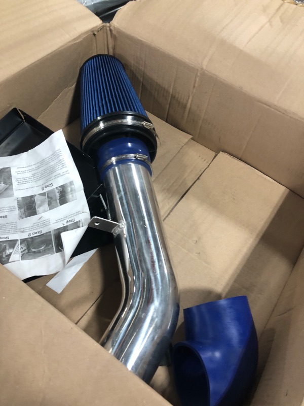 Photo 3 of 4" Cold Air Intake System Kit Compatible with 1999-2006 Chevy/GMC/Cadillac (Avalanche Suburban Tahoe Silverado Sierra Yukon Escalade) 4.8L 5.3L 6.0L V8 Blue