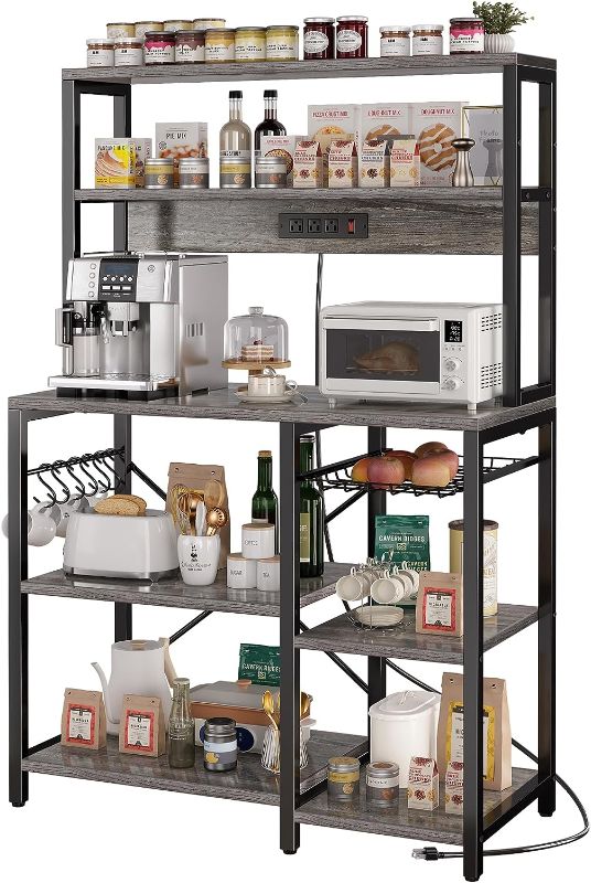 Photo 1 of 
X-cosrack Bakers Rack, Coffee Bar with Wire Basket, Microwave Stand, Kitchen Storage Rack with 8 S-Hooks, Kitchen Shelves for Spices, Pots and Pans