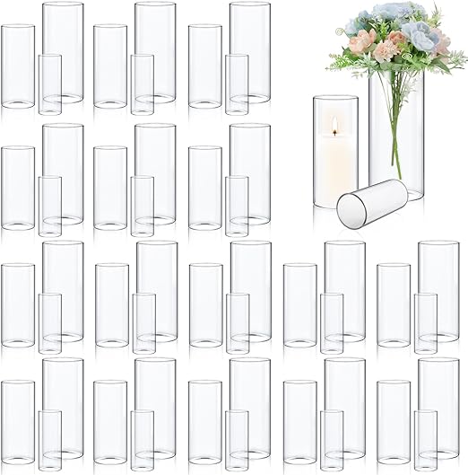 Photo 1 of 48 Pcs Glass Cylinder Vase Bulk Clear Different Sizes Candle Holder Decorative Centerpiece for Wedding Reception Home Flowers Modern Serene Spaces Living Glass Vases (6'', 8'', 10'' High)