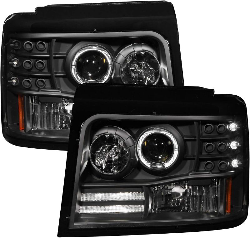 Photo 1 of AnzoUSA 111184 Black Projector Halo Headlight with Side Marker and Parking Light for Ford F-150/F-250/Bronco - (Sold in Pairs