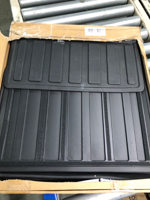 Photo 3 of powoq Fit Tesla Model Y Trunk Mat Cargo Mat Cargo Liner Trunk Liner for 2020 2021 2022 Tesla Model Y 7-Seater Accessories (Rear Cargo Mat with Backrest Mat for 7 Seats Model)