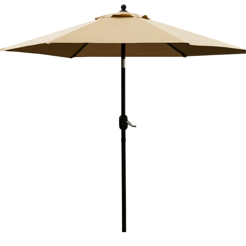 Photo 1 of AMMSUN 7ft Patio Umbrella with Fringe Outdoor Yard Umbrella UPF50+ Wood Color Steel Pole and Steel Ribs Push Button Tilt
