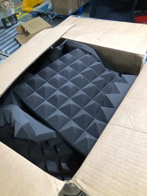 Photo 3 of 24 Pack-12 x 12 x 2 Inches Pyramid Designed Acoustic Foam Panels, Sound Proof Foam Panels Black, High Density and Fire Resistant Acoustic Panels, Sound Panels, Studio Foam for Wall and Ceiling 12 x 12 x 2 Inches 24 Pack - Black Pyramid