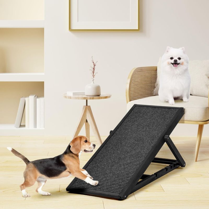 Photo 1 of Adjustable Dog Cats Ramp, Upgraded Folding Portable Wood Pet Ramp for Small and Older Animals, 42" Long, Height from 14” to 26”, 200lbs Load Capacity,...