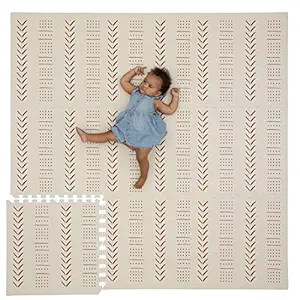 Photo 1 of CHILDLIKE BEHAVIOR XXL Baby Play Mats, 72”x72” Puzzle with 9 Foam Tiles, Crawling Mat with Interlocking Tiles, 24”x24” Puzzle Mat Pieces, Neutral Playmat for Toddlers & Infants Play Pen - Beige