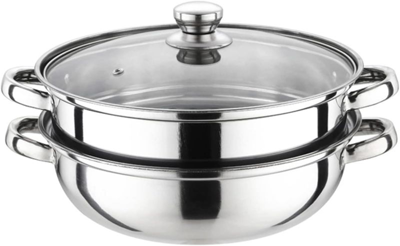 Photo 1 of 
2 Piece Stainless Steel Steamer Pot Set with Glass Lid and handle,for Steamer Cooking,Casserole,Saucepan (2 layer