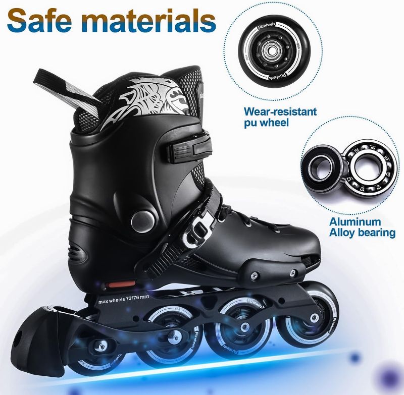 Photo 3 of 
Inline Skates for Women Men,Racing Street Inline Adult Male Female, Professional Fitness Inline Skates for Unisex for Adult, Women, Male, Beginners Black