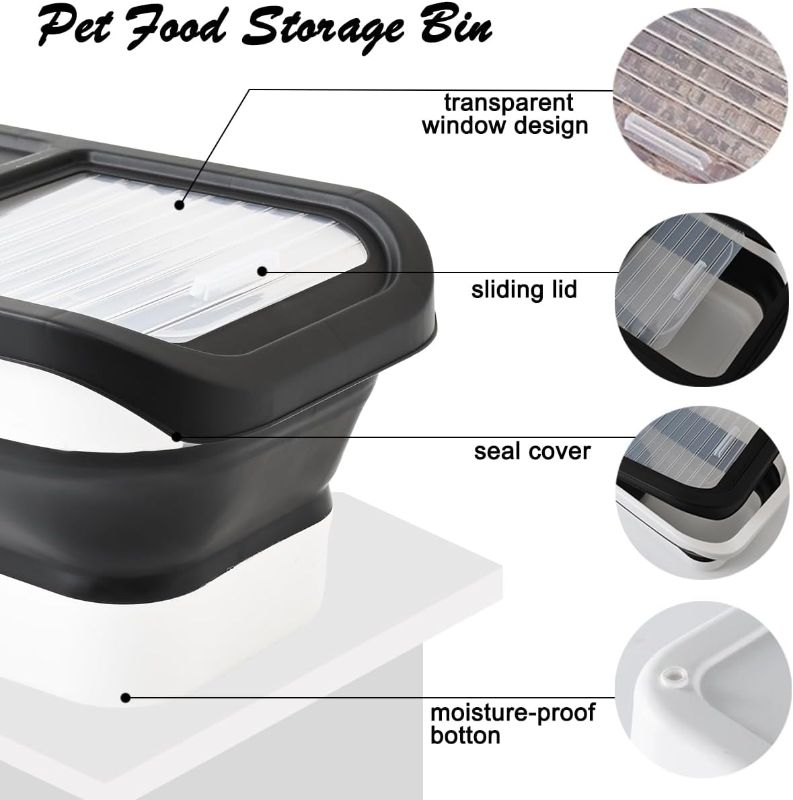 Photo 1 of 4.2 4.2 out of 5 stars 790 Reviews
LKSTK 13 LB Dog Food Storage Container, Black Collapsible Pet Food Container with Sliding Lid, Sealed Cat Food Container with Measuring Cup and Scoop, Folded Kitchen Rice Storage