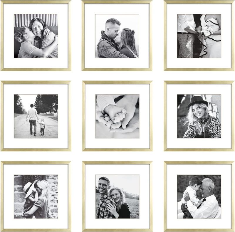 Photo 1 of 
ArtbyHannah Gold Gallery Wall Frame Set, 12x12 Square Picture Frames Wall Art Decor -Display Photo Matted to 8x8IN - 9-Pack