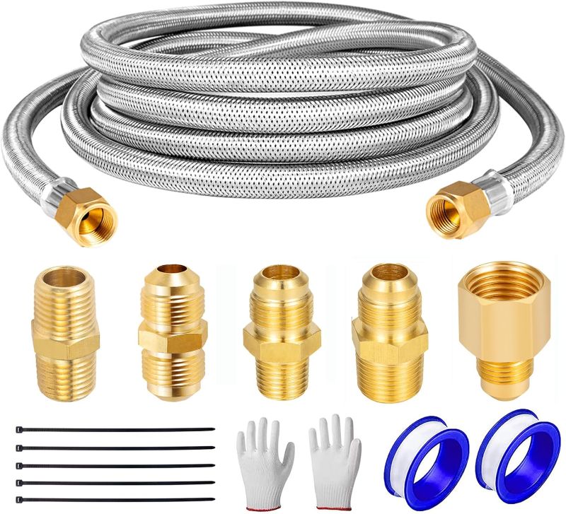 Photo 1 of 20Ft High Pressure Braided Propane Hose Extension and fittings with Conversion Coupling 3/8" Flare to 1/2" Female NPT 1/4" Male NPT 3/8" ball valve switch 3/8" Male Flare for BBQ Grill Fire Pit Heater