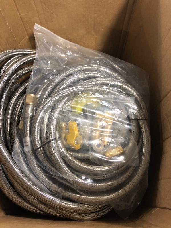 Photo 2 of 20Ft High Pressure Braided Propane Hose Extension and fittings with Conversion Coupling 3/8" Flare to 1/2" Female NPT 1/4" Male NPT 3/8" ball valve switch 3/8" Male Flare for BBQ Grill Fire Pit Heater