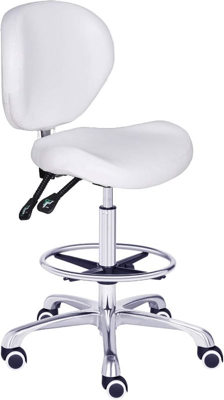 Photo 1 of Kaleurrier Adjustable Height Drafting Stool Drafting Chair with Backrest & Foot Rest,Swivel Rolling Stools,for Work Studio,Dental,Office,Salon and Counter,Tall Home Desk Chairs (White