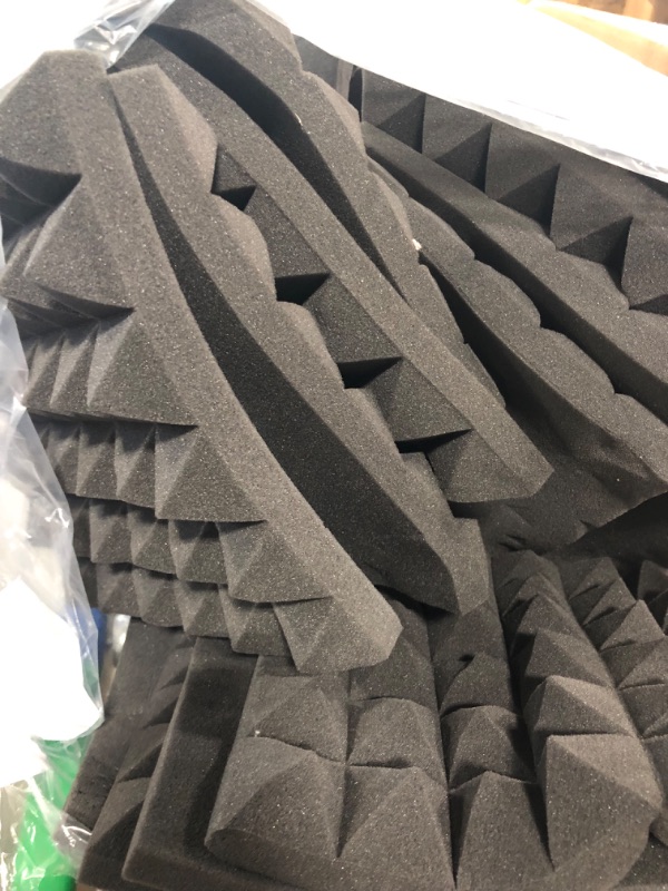 Photo 3 of 24 Pack Acoustic Foam Panels, Sound Proof Foam Panels Black, Noise Cancelling Dampening Studio Foam Panels, 2 x 12 x 12 Inches Pyramid Acoustic Panels, Sound Panels Noise Reducing for Wall and Ceiling