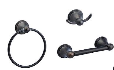 Photo 1 of Amazon Basics AB-BR841-OR Bathroom Hardware Accessories Set - 3-Piece, Oil Rubbed Bronze Oil Rubbed Bronze 3 Piece Classic Hardware Set