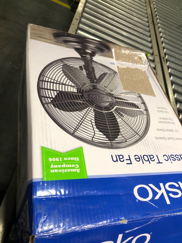 Photo 2 of Lasko 12" Classic Metal Table Fan - 12" Diameter - 3 Speed - Quiet, Carrying Handle, Oscillating - 17.3" Height x 13.3" Width - Metal