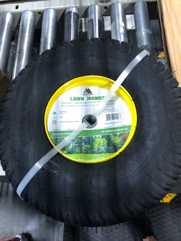 Photo 4 of 15x6.00-6" Front Tire Assembly Replacement for 100 and 300 Series John Deere Riding Mowers - 2 pack