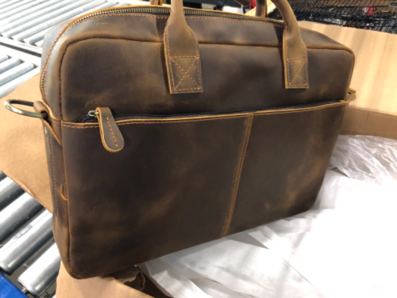 Photo 4 of Jack&Chris Leather Briefcase for Men,Retro Business Travel Messenger Bag,Large 15.6 Laptop Work Bag Brown