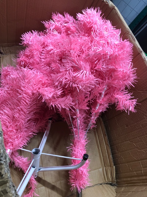 Photo 1 of 4FT Artificial Christmas Tree, Xmas Pine Tree with Metal Christmas Tree Stand,Pink Christmas Tree for Holiday, Home, Office, Party Decoration