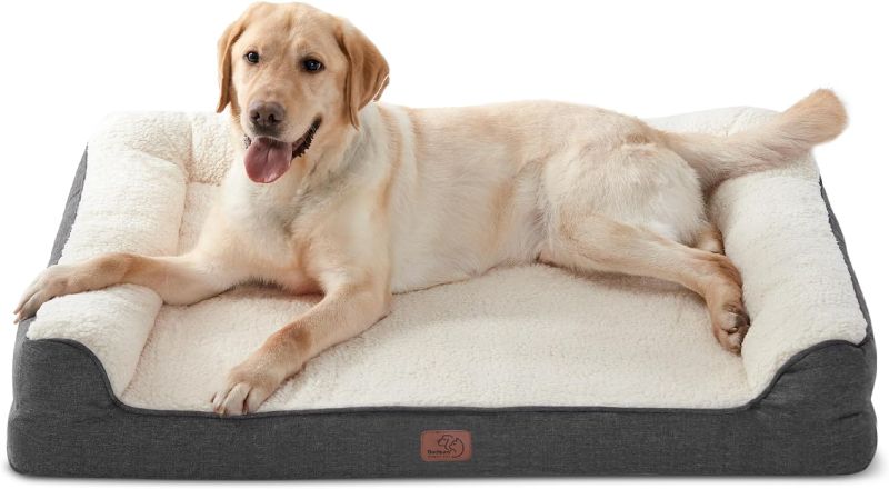 Photo 1 of Bedsure Memory Foam Dog Bed for Extra Large Dogs - Orthopedic Egg Foam Dog Sofa Bed with Soft Sherpa Surface, Bolster Pet Couch with Removable Washable Cover, Waterproof Layer and Nonskid Bottom, Grey
