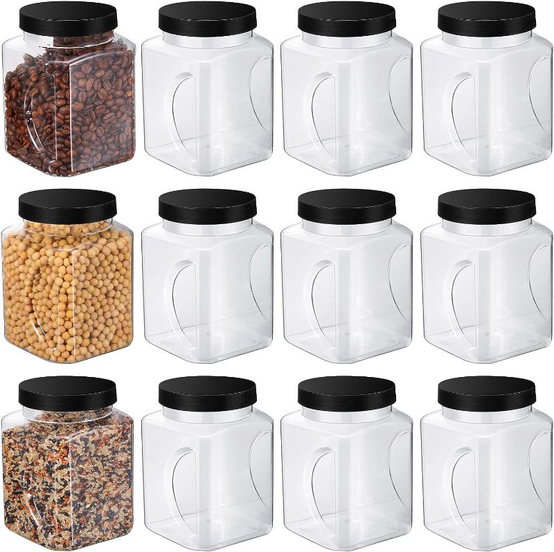 Photo 1 of 12 Packs 1 Gallon Plastic Grip Jar with Cap Clear Storage Containers Grip Jars Multi-use Empty Containers Household Dried Food Canisters BPA Free for Kitchen Fermentation Food Storage (Red Lid)
