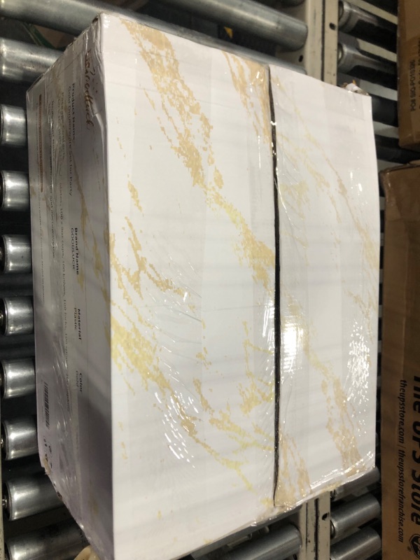 Photo 2 of 700 Piece Gold Dinnerware Set for 100 Guests, Plastic Plates Disposable for Party, Include: 100 Gold Rim Dinner Plates, 100 Dessert Plates, 100 Paper Napkins, 100 Cups, 100 Gold Plastic Silverware Set