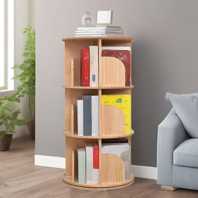 Photo 1 of YQSDG Rotating Bookshelf 3 Tier 360 Display Floor Standing Wood Bookcase Corner Storage Rack for Adults Kids Multi-Functional Bookshelf Organizer