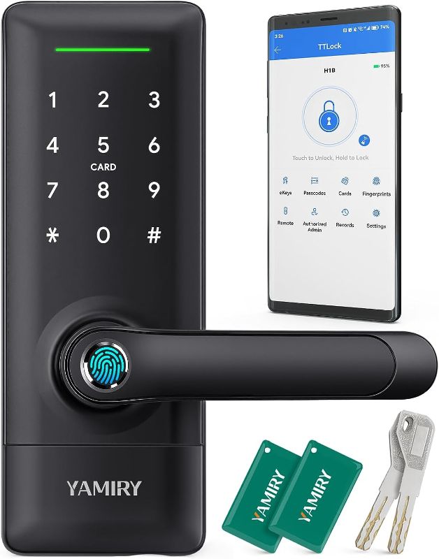 Photo 1 of Yamiry Keyless Entry Door Lock, Biometric Door Lock with Fingerprint, Keypad Door Lock with Handle, WiFi Door Locks for Front Door, Digital Passcode Code Smart Door Lock