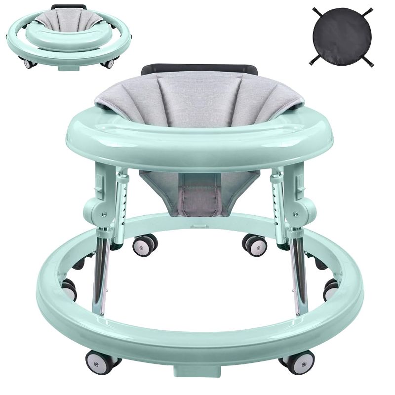 Photo 1 of Baby Walker, Foldable 9-Gear Height Adjustable Baby Walker with Wheels, Infant Toddler Walker with Foot Pads, Anti-Fall Baby Walkers and Activity Center Bouncer Combo for Boys and Girls 6-24 Months