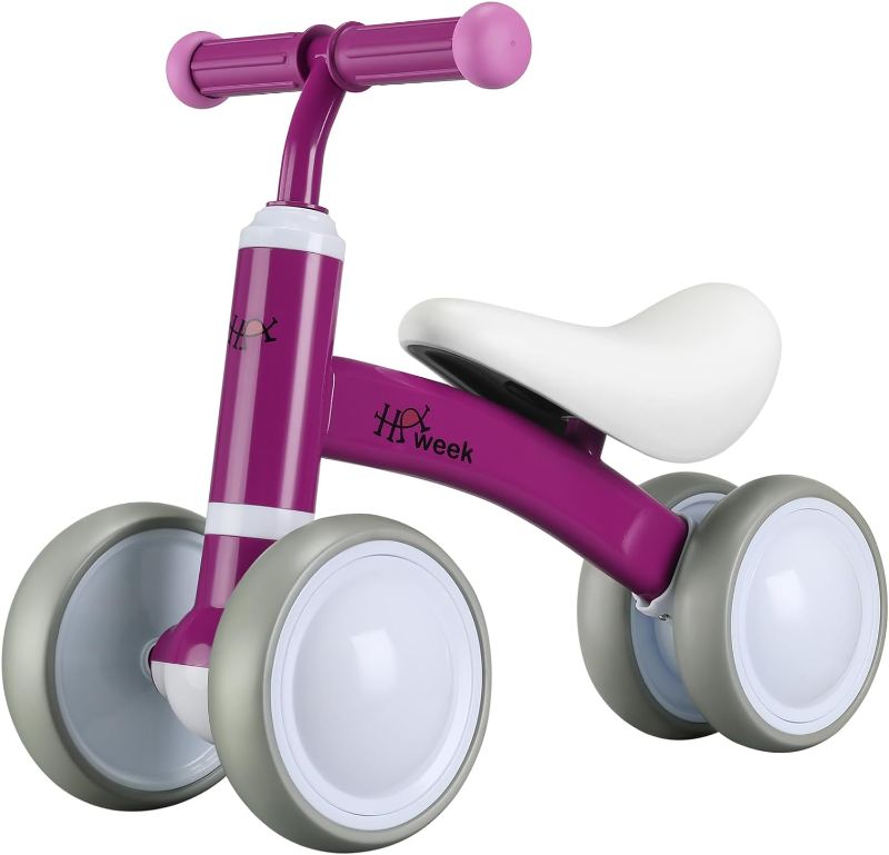 Photo 1 of Baby Balance Bike Cute Toys for 1 Year Old Boy and Girl Toddler Bike 12-36 Months Baby Walker Riding Gifts for Boys Girls No Pedal Infant 4 Wheels Baby's First Birthday Gift (Purple)