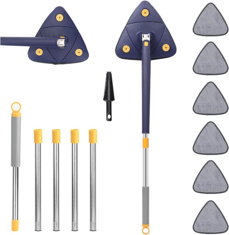 Photo 1 of Adjustable Rotatable Triangle Cleaning Mop: Shape with Long Handle and 360 Degree Rotating Base - Ideal for Walls Ceilings - Floors and Baseboards - Microfiber Cleaner for Dust-Free Cleaning