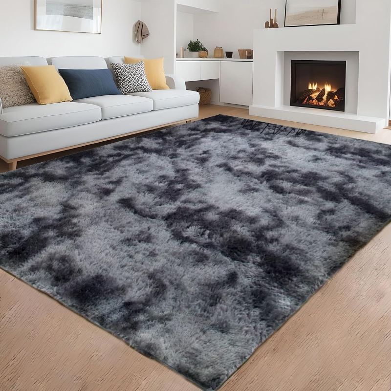 Photo 1 of 4X6 Dark Grey Area Rugs Modern Home Decorate Soft Fluffy Carpets for Living Room Bedroom Kids Room Fuzzy Plush Non-Slip Floor Area Rug Fluffy Indoor Carpet