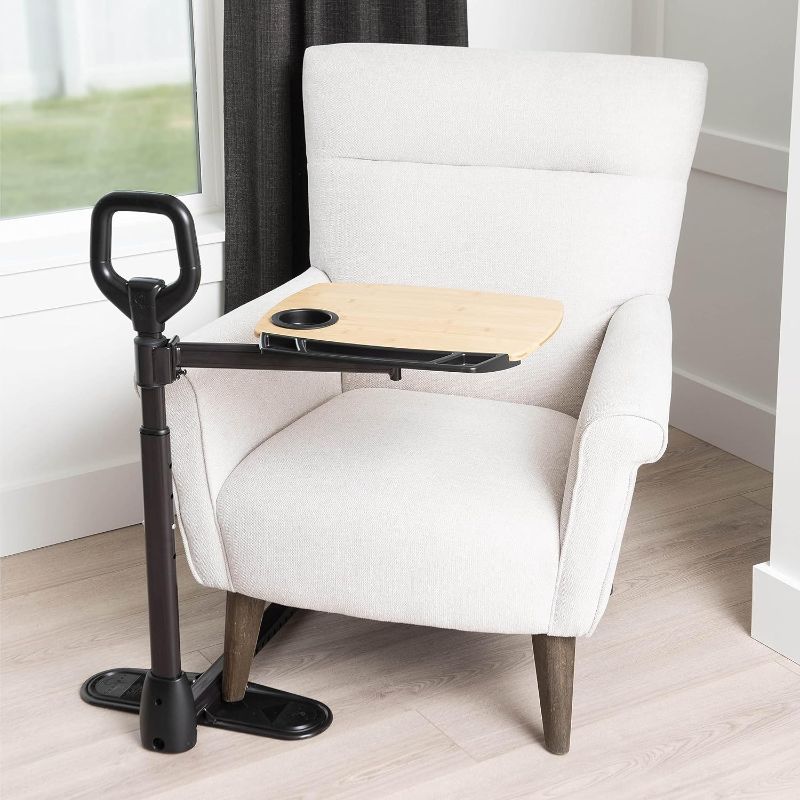 Photo 1 of Able Life Able Tray Table, Adjustable Bamboo Swivel TV and Laptop Table with Ergonomic Stand Assist Safety Handle, Independent Living Aid