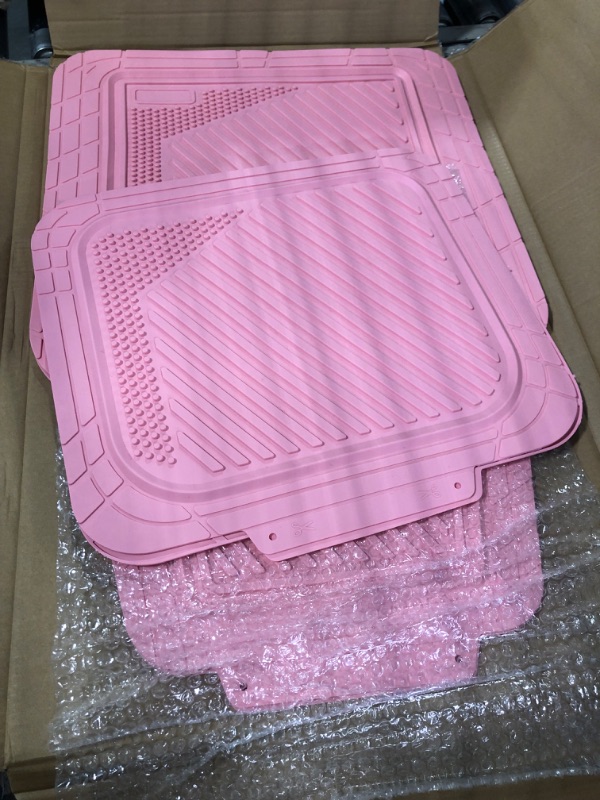 Photo 3 of CAR PASS Heavy Duty Rubber Floor Mats Pink 4-Piece Car Mat Set - Universal Waterproof Floor Mats for Car SUV Truck, Durable All-Weather Mats(All Pink)