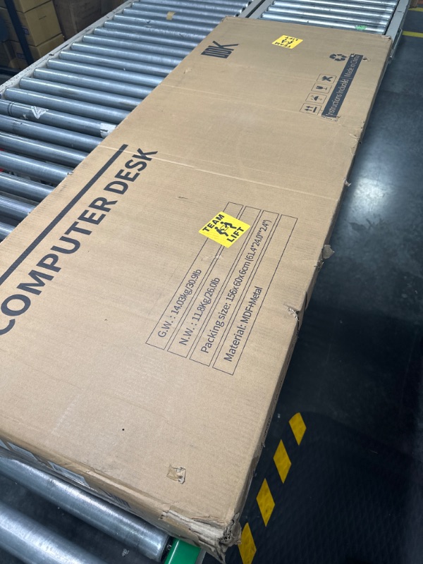 Photo 1 of ODK Computer Writing Desk 55 inch, Sturdy Home Office Table, Work Desk with A Storage Bag and Headphone Hook, White Marble + Gold Leg 55 inch White Marble + Gold Leg