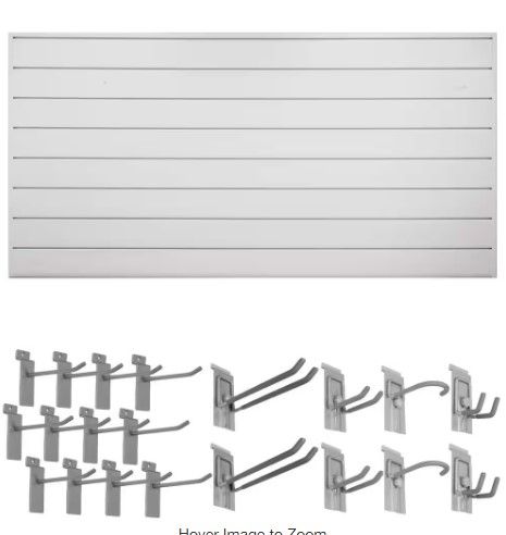 Photo 1 of 48 in. H x 96 in. W Basic Bundle PVC Slatwall Panel Set with Locking Hook Kit in Dove Grey (20-Piece)