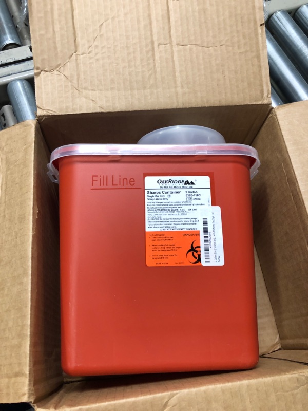 Photo 3 of 2 Gallon Size | Sharps and Biohazard Waste Disposal Container by Oakridge Products with Chimney Top Style Lid