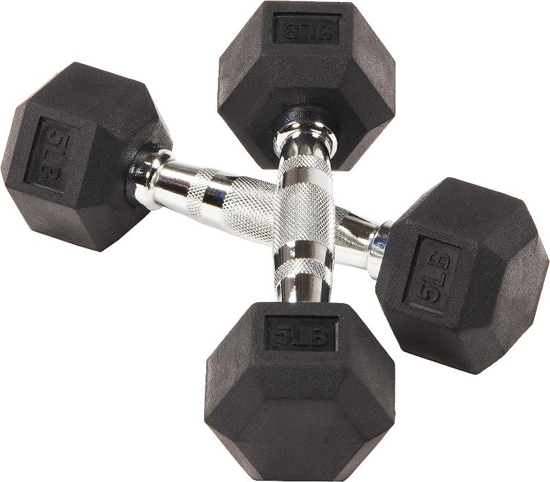 Photo 1 of BalanceFrom Rubber Coated Hex Dumbbell Weight Set and Storage Rack, Multiple Packages