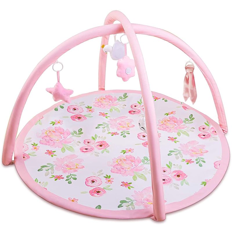 Photo 1 of Baby Gym Infant Play Mat for Newborn Toddler Activity Gym Baby Play Gym with 5 Toys, Thicker Mat Washable