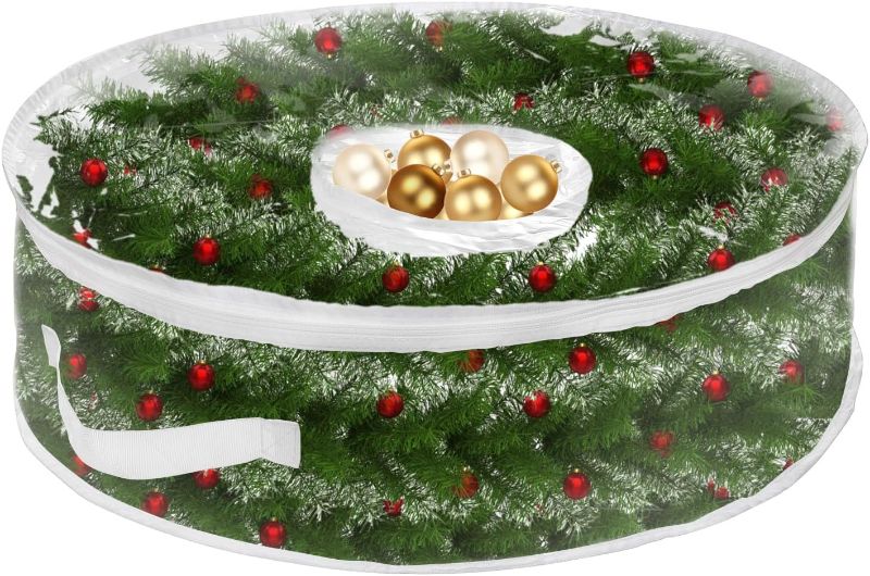 Photo 1 of 24" Clear Wreath Storage Container Bag with Interior 8“ Small Bag- 2Bags in One Storage Wreath Garland & Ornaments, Xmas Holiday Décorations Storage Organizer Bag, Reusable & Durable (Upgrade)