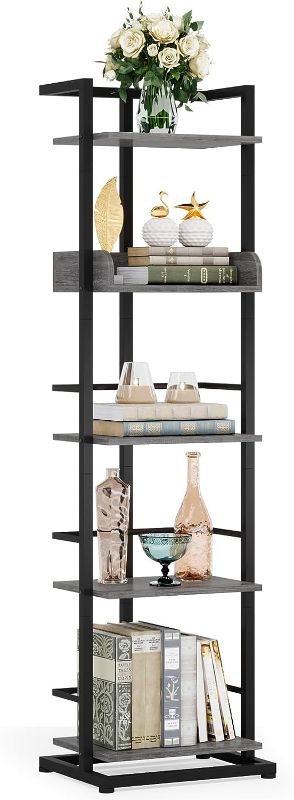 Photo 1 of Book Shelf Bookcase, 5-Tier Narrow Bookshelf, Tall Bookshelves Shelf Storage Organizer, Corner Bookshelf, Modern Book Case for Bedroom, Living Room and Home Office, Grey